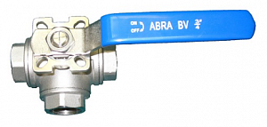 Кран шаровой трехходовой стальной нержавеющий AISI316 (CF8M) ABRA BV15T полнопроходной резьбовой T-порт