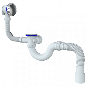 Сифон-автомат для ванны и глубокого поддона прямоточный, с переливом и гибким отводом в канализацию UNICORN S103